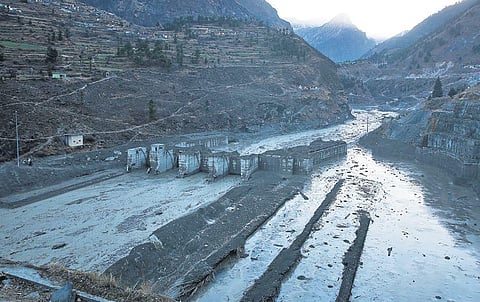 The Dhauliganga hydro power project near Tapovan tunnel in Chamoli district of Uttarakhand has been badly damaged in the massive flash flood on February 7. (File | EPS)