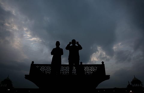 Muslims offer prayers on the occasion of Eid al-Adha at the Jama Masjid that wore an almost deserted look due to Covidpandemic, in New Delhi. (File Photo | EPS/Shekhar Yadav)