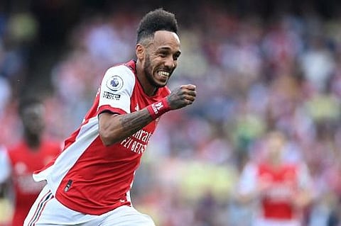 Arsenal striker Pierre-Emerick Aubameyang in action during Premier League match against Norwich City at Emirates Stadium in London on September 11, 2021. (Photo | AP)