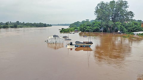 An inundated Madhuban area in Ward 7 of Baripada town. 