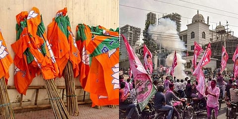 Pointing out that the competition would be between the TRS and BJP, Harish took a jibe at the Congress saying that it doesn’t stand a chance in Huzurabad. (File photos | PTI)