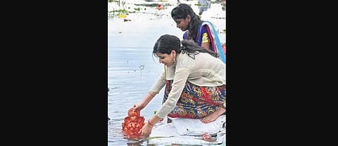 According to officials, as many as 350 idols from Jeedimetla, Chintal, Shahpur, Gajularamaram, Suraram, Gandimaisamma, and other localities were immersed.