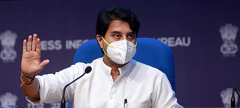 Union Minister for Civil Aviation Jyotiraditya Scindia addresses a press conference in Delhi. (File Photo | Shekhar Yadav, EPS)
