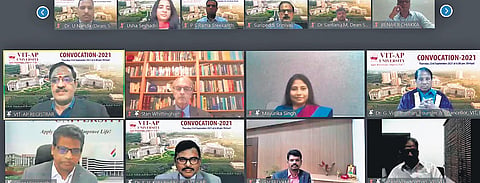 Nobel laureate Dr M Stanley Whittingham, VIT chancellor Dr G Viswanathan and other guests at the virtual convocation | Express