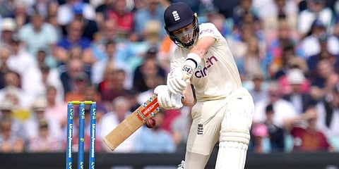 England's Ollie Pope plays a shot off the bowling of India's Shardul Thakur on day two of the fourth Test match at The Oval cricket ground in London. (Photo | AP)