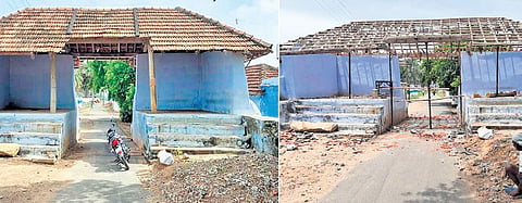 Villagers have started to revamp the 500 hundred years old roof tiled entrance structure of Gomangalampudur village, which is located nine km from Udumalai in Coimbatore district. (Photo| EPS)