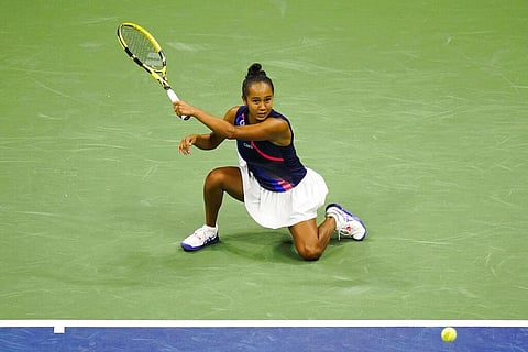 Leylah Fernandez, of Canada, returns a shot to Naomi Osaka, of Japan, during the third round of the US Open tennis championships, Friday, Sept. 3, 2021, in New York. (Photo | AP)