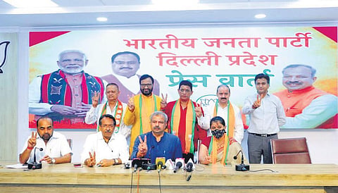 Delhi BJP unit welcoming a former AAP leader on Saturday | TWITTER