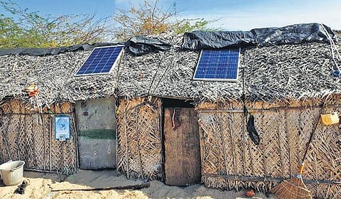 Solar panels installed atop a hut at New Harbour hamlet. (Photo| EPS)