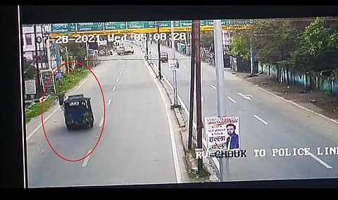 CCTV footage showing the moment ADJ Uttam Anand was hit from behind by a stolen autorickshaw. (Screengrab)