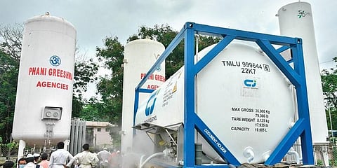An oxygen storage tank in Vijayawada (File Photo I Express)