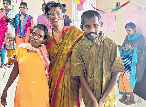 Vinitha Rengaraj with intellectually- disabled residents of Sharanalayam  Jothi | Express