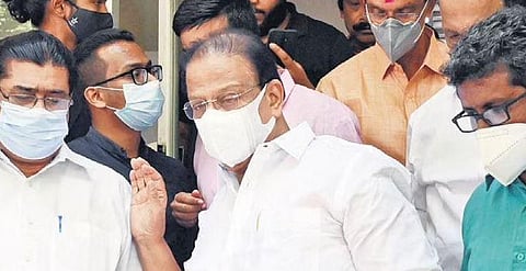 State Congress president K Sudhakaran leaves the venue after addressing the meet the press event in Thiruvananthapuram on Saturday | Vincent Pulickal