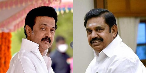Tamil Nadu CM and DMK chief MK Stalin (L) and AIADMK head and Leader of Opposition Edappadi K Palaniswami.