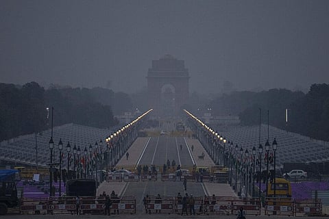 Rajpath, the ceremonial boulevard for Republic Day parade leading to landmark war memorial India Gate, is barricaded during preparations for the upcoming Republic Day celebrations. (Photo | AP)