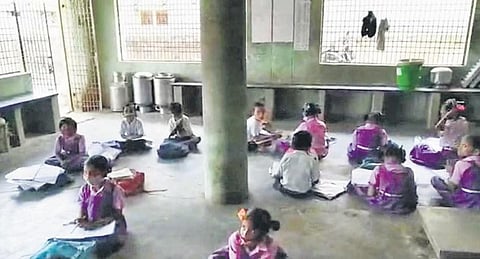 Students attend classes at a dairy building in VV Palem in Vizanagaram  | EXPRESS