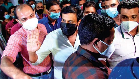 Dileep coming out of the crime branch office | File pic