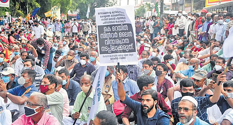 Protest held against Silverline in front of the Secretariat in Thiruvananthapuram. (File photo | EPS)