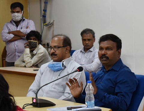 Director of Public Health Telangana G Srinivasa Rao addressing the media. (File photo| S Senbagapandiyan, EPS)