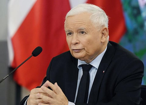 Jaroslaw Kaczynski, the head of Poland's ruling party Law and Justice, speaks at a news conference in Warsaw, Poland. (Photo | AP)