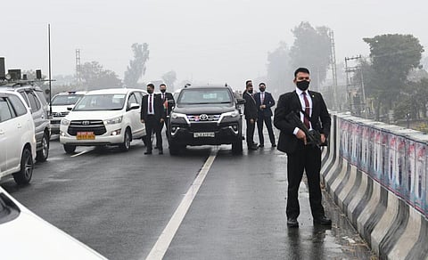 PM Narendra Modi's convoy near Punjab's Hussainiwala in Ferozepur district. (File photo| ANI)