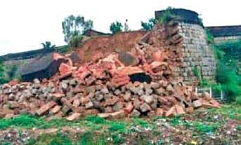 A damaged wall of the ignored  historic fort