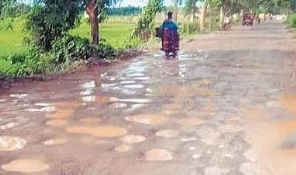 The pothole-ridden road from Nikirei to Indupur in Kendrapara district | Express