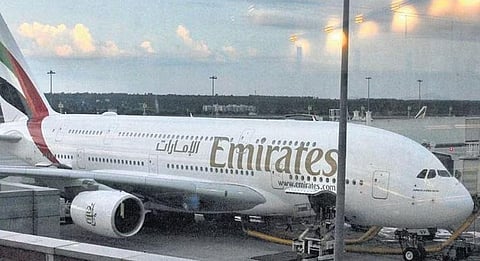 Airbus A380, which flew in from Dubai, parked on the tarmac at the Kempegowda International Airport