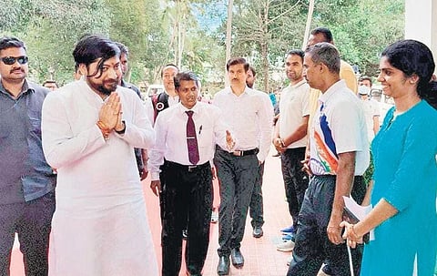 Union Minister for Youth Affairs and Sports Nisith Pramanik visits Sports Authority of India Laxmibai National College of Physical Education, Karyavattom campus in the state capital on Friday