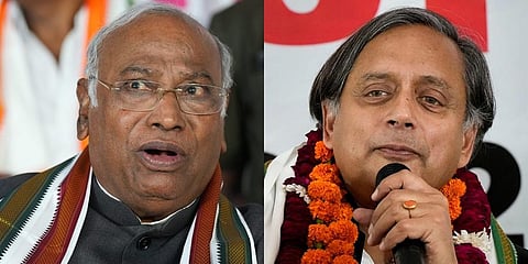 Election against party veteran Mallikarjun Kharge and Shahi Tharoor. (Photo | PTI Special arrangement)