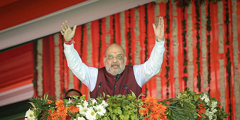 Union Home Minister Amit Shah addresses a public rally.  (Photo | PTI)