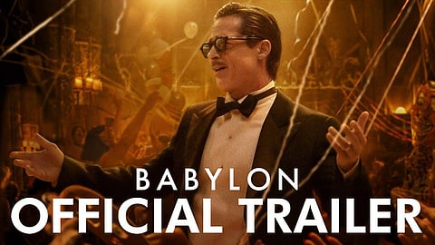 Poster of the upcoming film 'Babylon' starring Brad Pitt  and Margot Robbie in the lead roles.