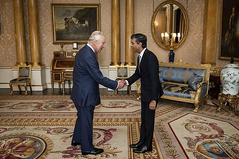 Rishi Sunak on Tuesday is  appointed by King Charles III as Britain's first Indian-origin Prime Minister. (Photo | AP)