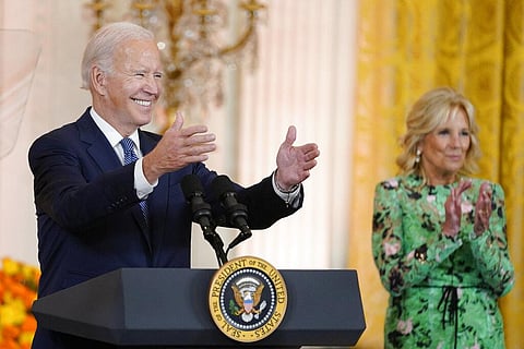President Joe Biden gestures as he speaks during an event to celebrate Diwali, in the East Room of the White House, Monday, Oct. 24, 2022, in Washington.  (Photo | AP)