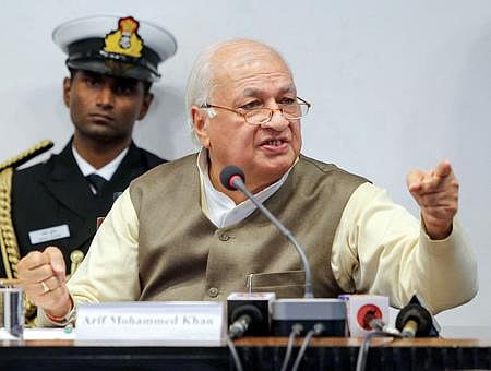 Governor of Kerala Arif Mohammad Khan at a press conference. (Photo | PTI)
