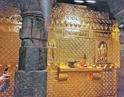 Kedarnath temple sanctum sanctorum layered with gold sheets. 