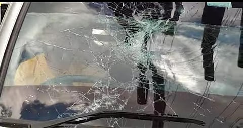 A damaged car after violence broke out during a rally organised by Federation of Khasi Jaintia and Garo People in Meghalaya.