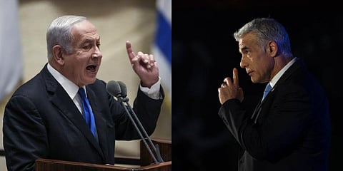 The battle for Iraeal's next leader will see former Former Prime Minister Benjamin Netanyahu, (L), go up against incumbent Yair Lapid in a closely fought election. (File Photo | AP)