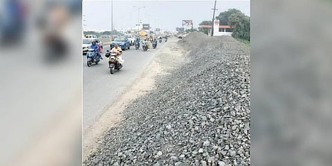 The road-widening works on the national highway  are moving at a snail’s pace. A scene near Velappanchavadi in Chennai | Martin Louis 