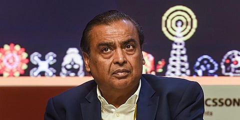 Reliance Industries Ltd Chairman Mukesh Ambani during the launch of 5G services in India at the 6th India Mobile Congress. 