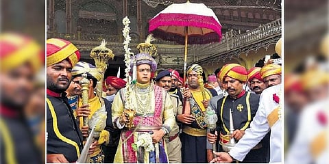 Scion of the erstwhile Mysuru Royal Family Yaduveer Krishnadatta Chamaraja Wadiyar participates in a private Dasara in Mysuru on Wednesday | Udayashankar S