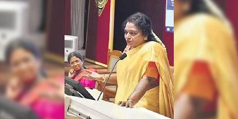 Puducherry Lieutenant Governor  Dr Tamilisai Soundararajan speaks at an event in Coimbatore on Thursday | Express