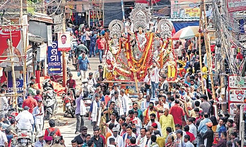 Goddess Durga being taken out in a procession for immersion in Cuttack | Express