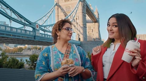 A still from the upcoming film, 'Double XL' starring Sonakshi Sinha and Huma Qureshi. (Photo | YouTube/T-series)