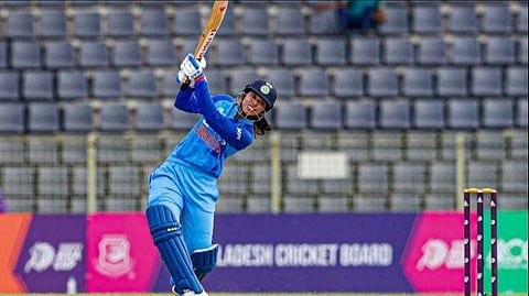 Indian women's team skipper Smriti Mandhana plays a shot during the Women's Asia Cup 2022 cricket match between India and Bangladesh. (Photo | PTI)