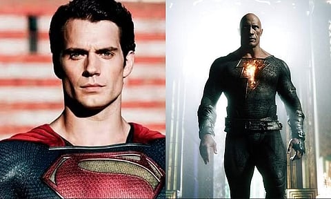 Henry Cavill as Superman (L),  Dwayne Johnson as 'The Rock' (R)