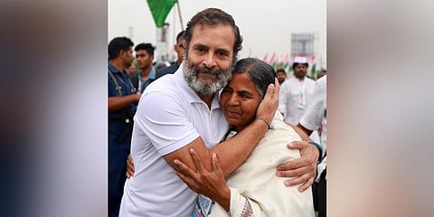 Congress leader Rahul Gandhi with Radhika Vemula in Hyderabad on November 1, 2022. 