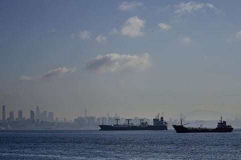 Cargo ships anchored in the Marmara Sea await to cross the Bosphorus Straits in Istanbul, Turkey, Tuesday, Nov. 1, 2022. (Photo | AP)