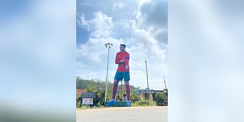 The effigy of footballer Christiano Ronaldo installed at Suntikoppa to express the passion towards football. (Photo | EPS)