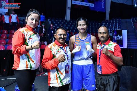 Lovlina with her coaching staff after her victory on Friday | ASBC